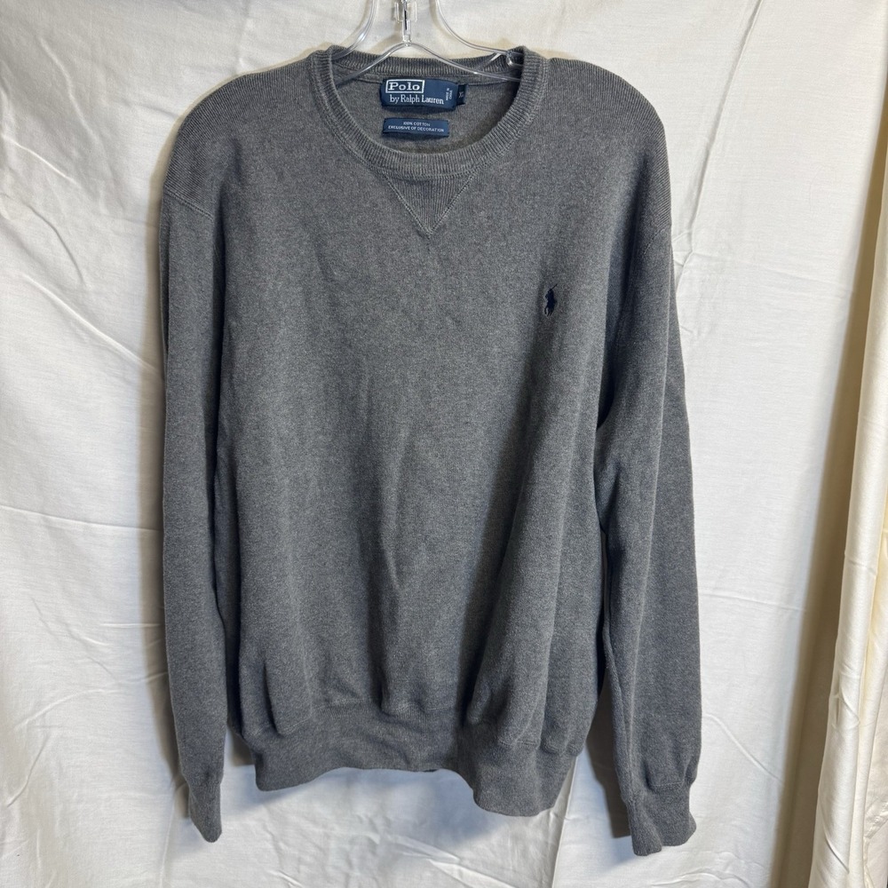 Polo By Ralph Lauren Gray Crewneck Sweater XL Vintage Pony Logo 100% Cotton